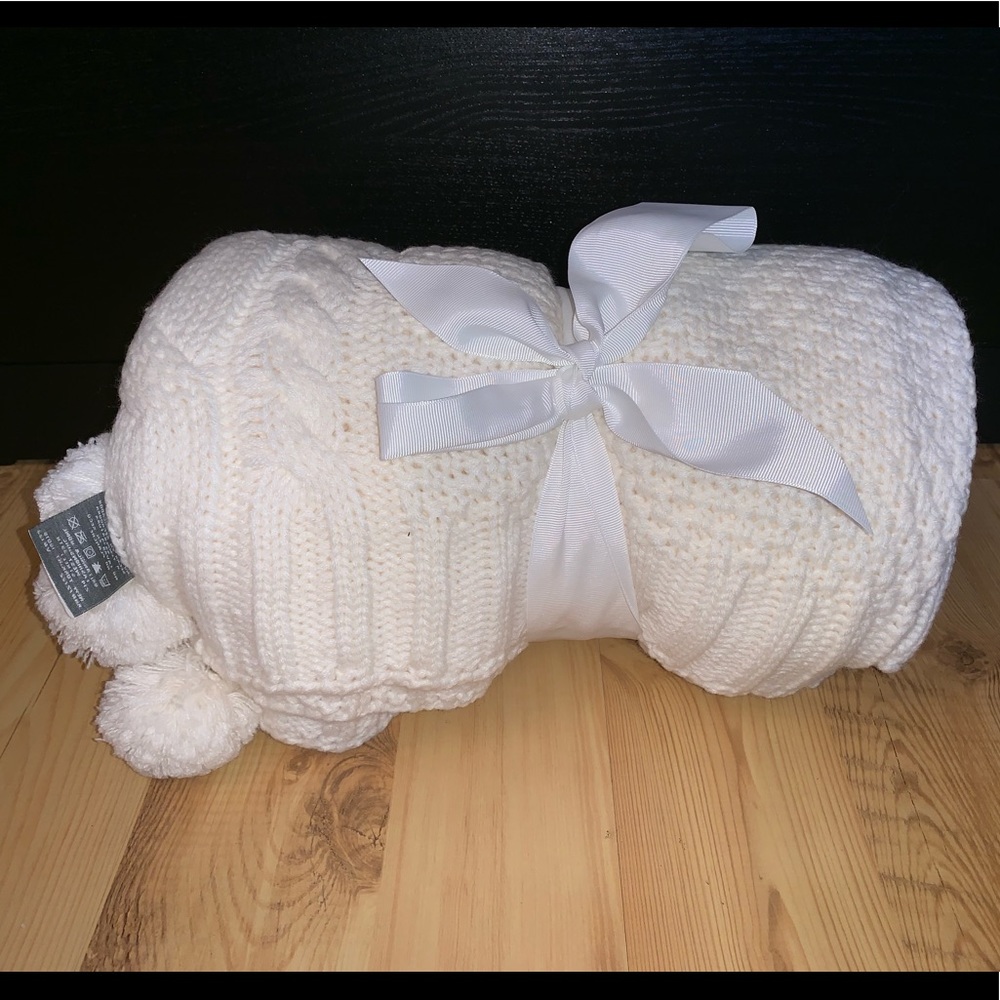 UGG PomPom Cable Knit Throw Blanket